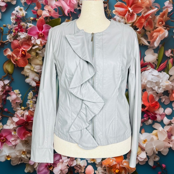 NWOT |•KUT FROM THE KLOTH•| Grey Faux Leather Ruffle Front Jacket Size XL - Picture 13 of 16